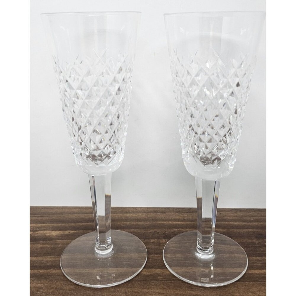 Waterford Crystal Alana Champagne Flutes 7 3/8" Set of 2 Wedding Toasting Glass